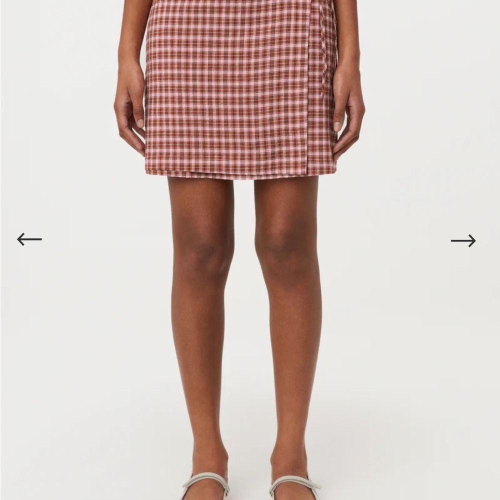 Frank and Oak medium plaid mini skirt in red and pink